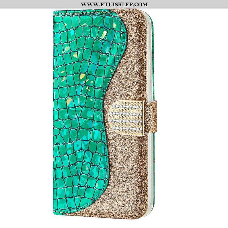 Skórzany Futerał do iPhone 13 Mini Krokodyle Diamenty
